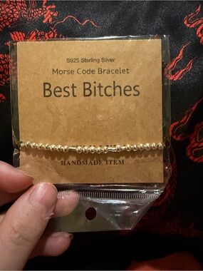 Sterling Silver 'Best Bitches' Morse Code Bracelet - Gold Beads